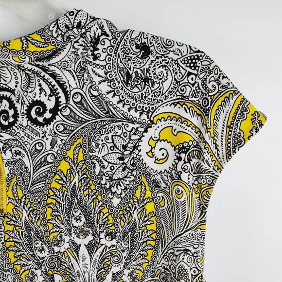 Liz Claiborne Career Short Cap Sleeved Top Yellow Black White Sz M - Picture 9 of 10